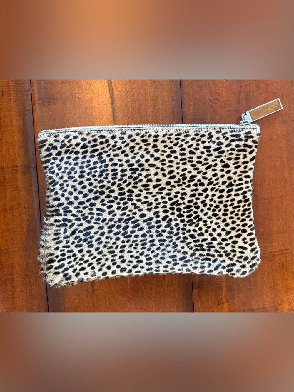 NWOT August Lis Angeles Leopard Print Zip Pouch - Black & Cream